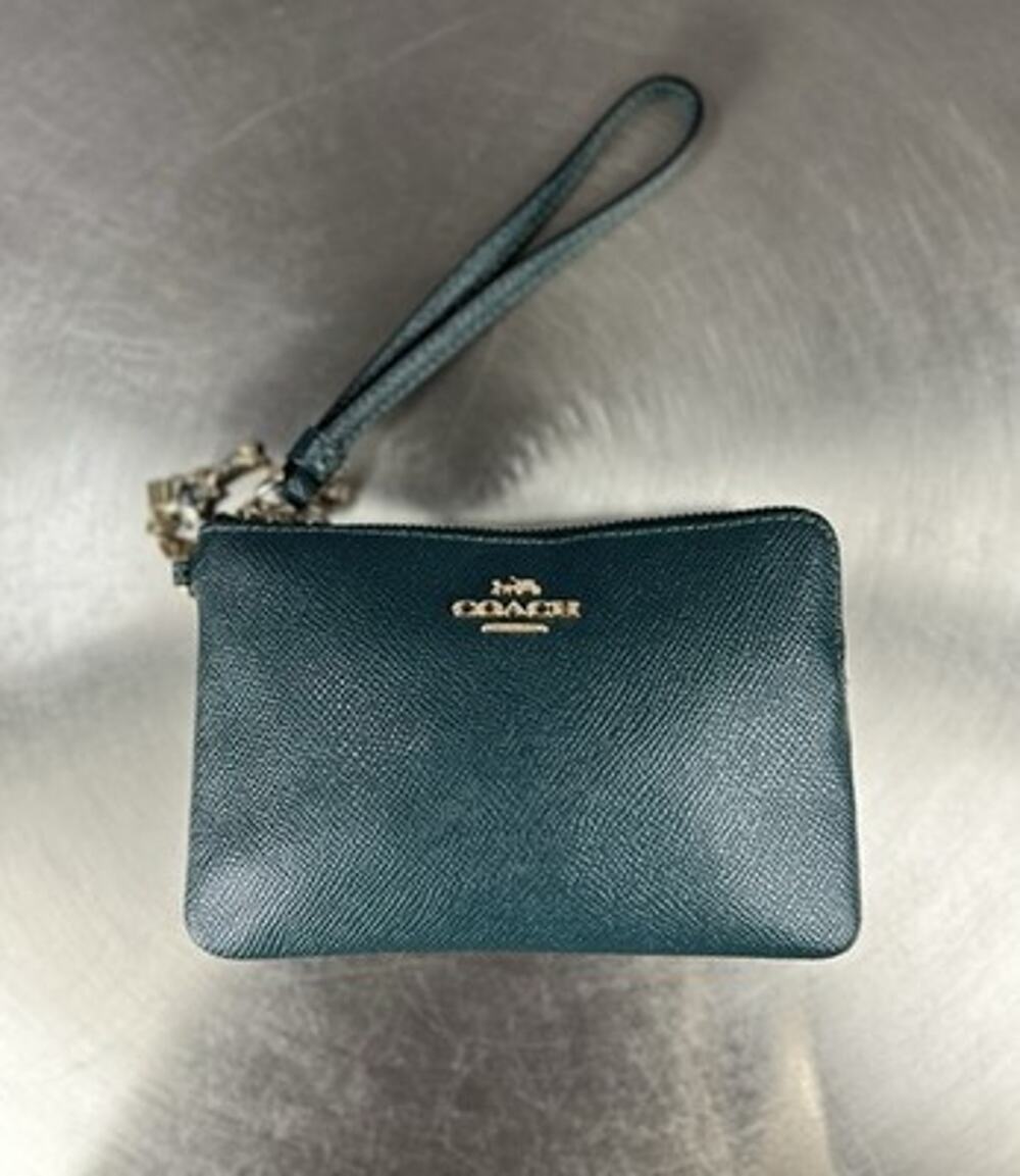 Coach Green Leather Wristlet with Christmas Holiday Charms